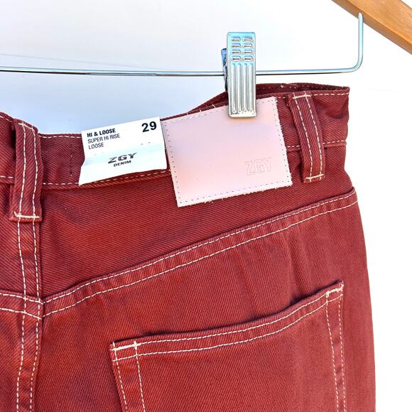 New Free People x ZGY Hi & Loose Denim Jeans Wide Leg Rust Size 29 Baggy Pants - Picture 10 of 12